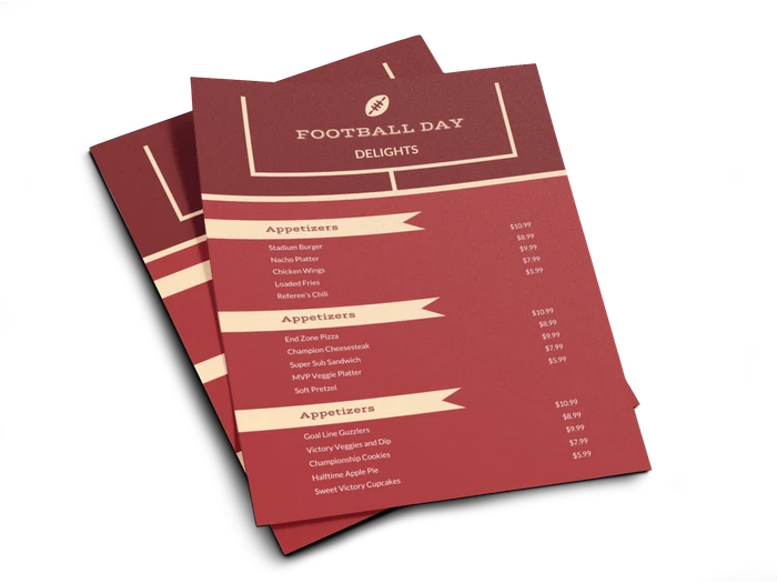 Modelli di menu per il calcio