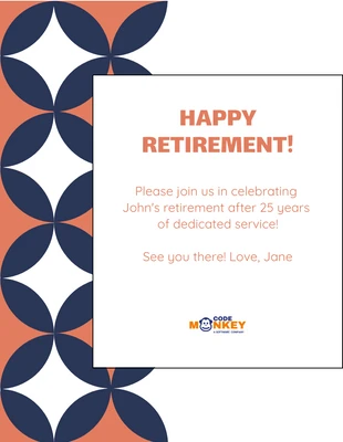 Free  Template: Invito geometrico per festa di pensionamento blu e arancione