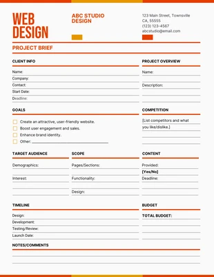 business  Template: نموذج موجز لمشروع تصميم الويب باللونين الأحمر والبرتقالي