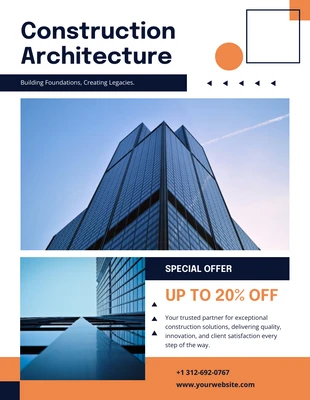 Free  Template: Folheto de construção moderna em branco, laranja e marinho