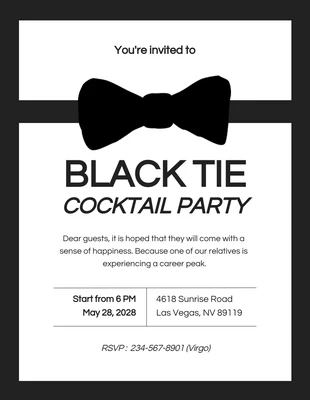 Free  Template: Invito in cravatta nera pulita in bianco e nero