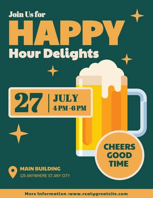 Free  Template: Invito Happy Hour verde scuro e arancione