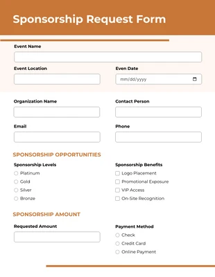 Free  Template: Modulo di sponsorizzazione semplice arancione e bianco