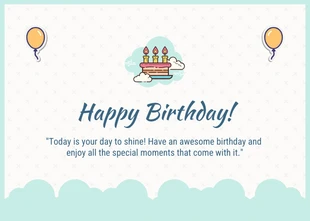 Free  Template: Cartolina di buon compleanno con illustrazione giocosa bianca e azzurra