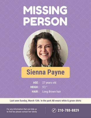 Free  Template: Poster viola morbido per persone scomparse