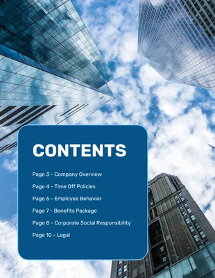 business  Template: جدول محتويات دليل موظف الشركة