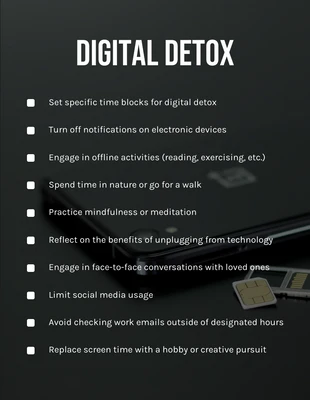 Free interactive Template: Lista de verificação diária do Detox digital simples em preto e branco