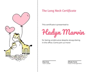 Free  Template: Certificato divertente dell'illustrazione minimalista bianca