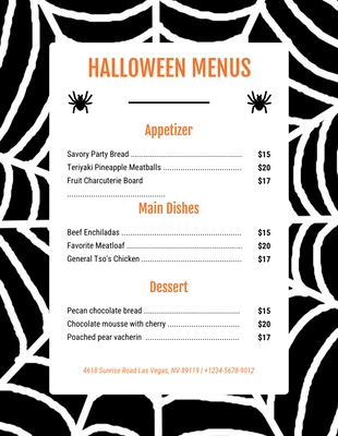 Free  Template: Menu di Halloween modello moderno nero