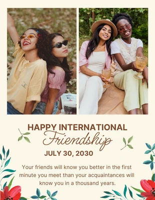 Free  Template: Beige Clásico Floral Feliz Amistad Internacional Póster