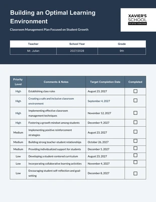 Free  Template: Plan de classe de gestion simple gris et bleu