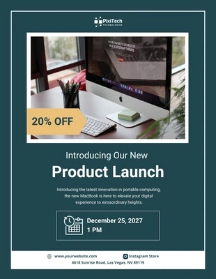 Free  Template: Lançamento do novo computador em verde escuro e branco