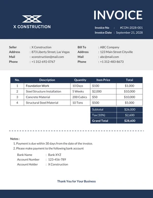 business  Template: فاتورة البناء الزرقاء البسيطة