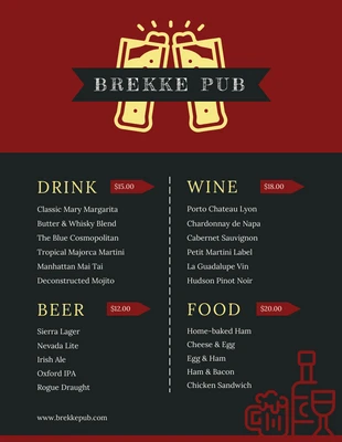 business  Template: Menú De Pub Simple Rojo Y Negro
