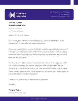 Free  Template: Lettera di licenziamento professionale viola