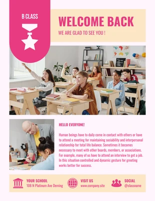 Free  Template: Rosa chiaro e giallo chiaro, moderno e colorato Notiziario scolastico di classe