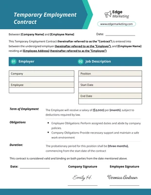 business  Template: Modello di contratto di lavoro temporaneo