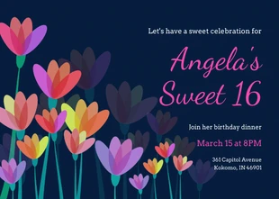 Free  Template: Invitation au 16e anniversaire avec fleurs foncées