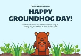 Free  Template: Cartão do Dia da Marmota Azul Claro Moderno com Ilustração Divertida