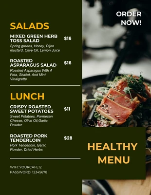 Free  Template: Volantino del menu salutare moderno verde scuro