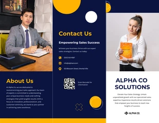 business  Template: Brochure di vendita ripiegabile moderna e divertente in bianco, blu e giallo