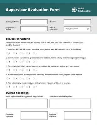 business interactive Template: Moduli di valutazione del supervisore semplici bianchi e verdi