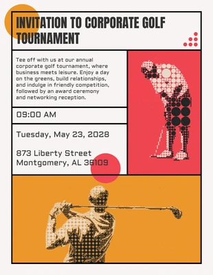 Free  Template: Beige Rot und Gelb Retro Classic Golf Tournament Firmenevent-Einladung