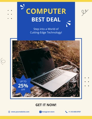 Free  Template: Flyer amarelo azul Promoção de computador