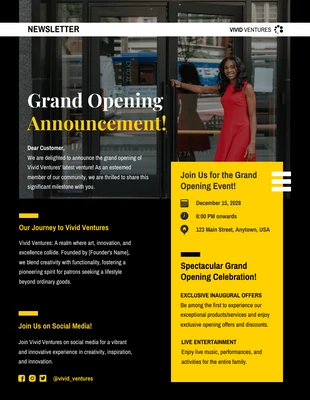 Free  Template: Newsletter dell'annuncio di apertura