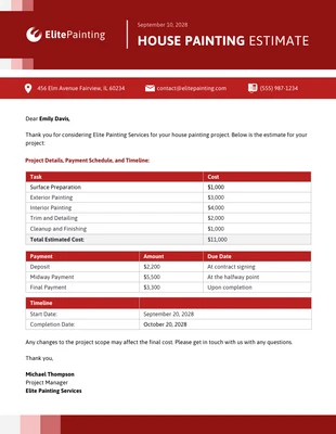 business  Template: قالب تقدير طلاء المنزل