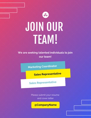 Free  Template: Pôster em gradiente rosa, roxo e laranja Junte-se à nossa equipe
