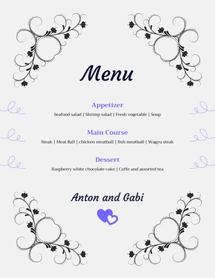 Free  Template: Menu de mariage floral gris