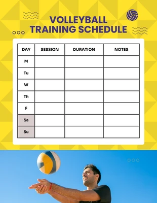 Free  Template: Gelber moderner geometrischer Volleyball Trainingsplan Vorlage