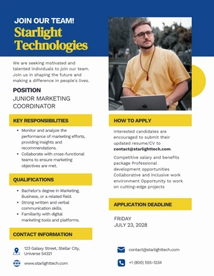 Free  Template: Affiche De Recrutement Simple Jaune Et Bleu Foncé
