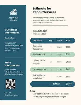 business  Template: Devis de réparation vert et beige