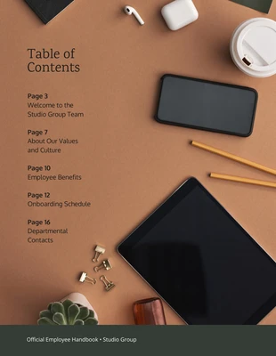 business  Template: جدول محتويات دليل موظف مساحة العمل