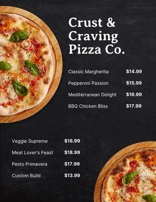 premium  Template: Menú De Pizza Minimalista Gris Oscuro
