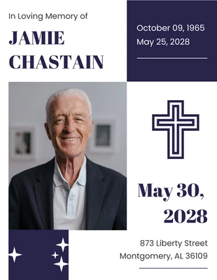 Free  Template: Invito funebre bianco e blu navy