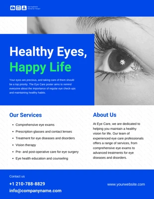 Free  Template: Modello di poster per servizi di assistenza oculistica bianco e blu
