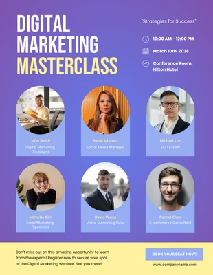 Free  Template: Poster per masterclass di marketing digitale viola sfumato