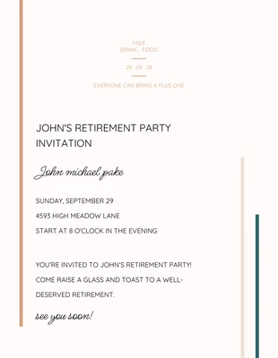 Free  Template: Invito alla festa di pensionamento minimalista in nero e pastello
