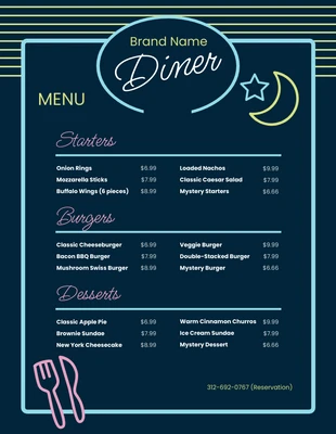 Free  Template: Menús de cena clásica de neón