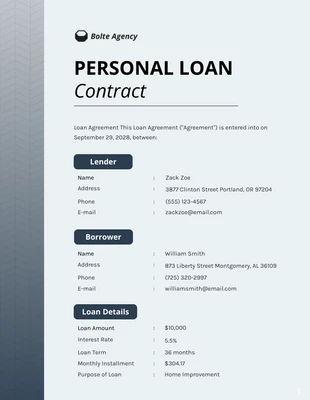 Free  Template: Contratos De Préstamo Simples Degradados Azul Oscuro