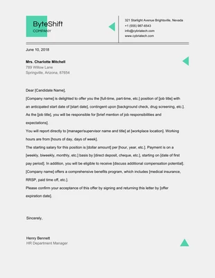 Free  Template: Semplice lettera di offerta grigia e verde