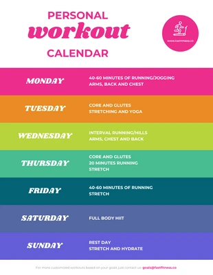 business  Template: Programma di allenamento settimanale colorato