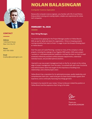 Free  Template: Carta de Apresentação de Estudante Universitário Amarelo Vermelho