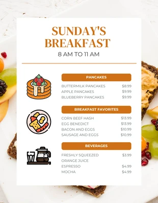 Free  Template: Menú de desayuno de ilustración simple blanco y marrón