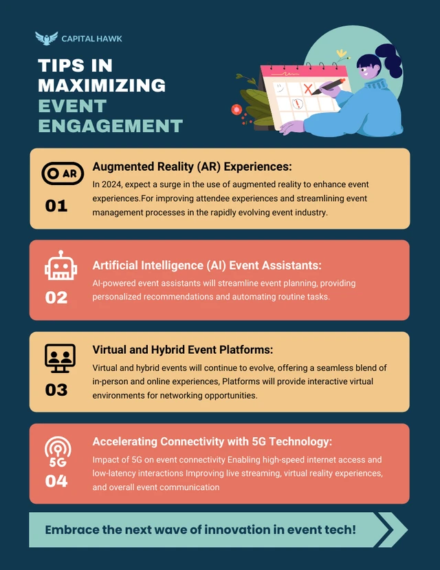 Infografía de consejos para maximizar la participación en eventos Template Consejos para maximizar la plantilla infográfica de participación en eventos