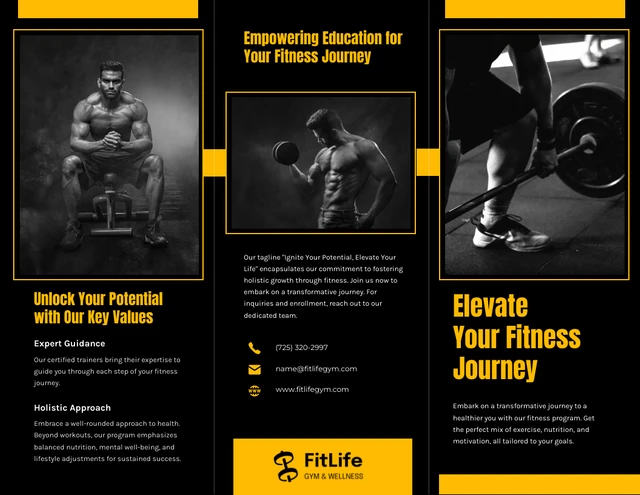 Black and Yellow Fitness Brochure - Página 1