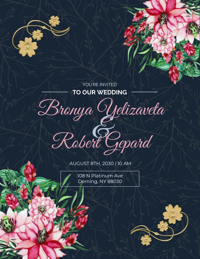 Invitación floral a la recepción de boda Template Plantilla de invitación floral para recepción de boda